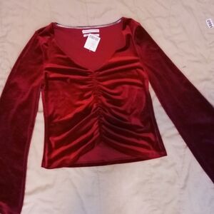 Urban Outfitters Rich Red Velvet Ruched Blouse